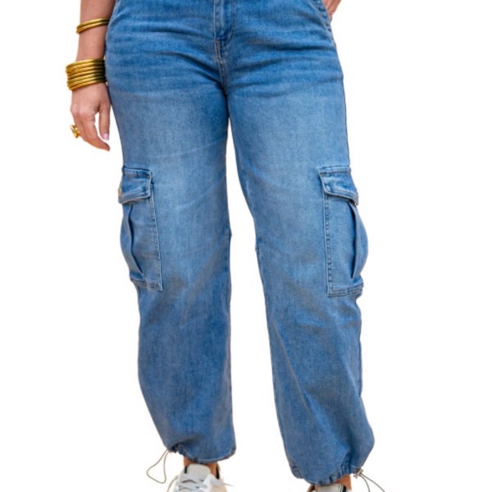 Mica High-Rise Relaxed Light Blue Cargo Jeans for Women